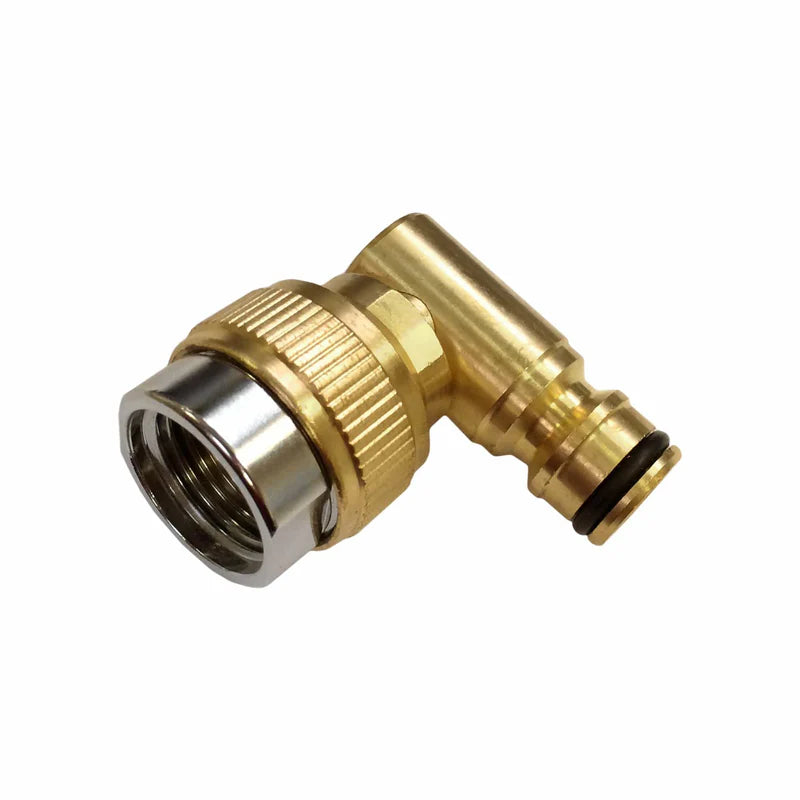 Brass 90° Hozelock Male to 1/2" Threaded Swivel Connector