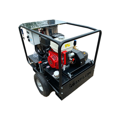 Maxflow Industrial Petrol Hot Pressure Washer - Honda GX390 21 LPM Trolley Frame (Electric Start)