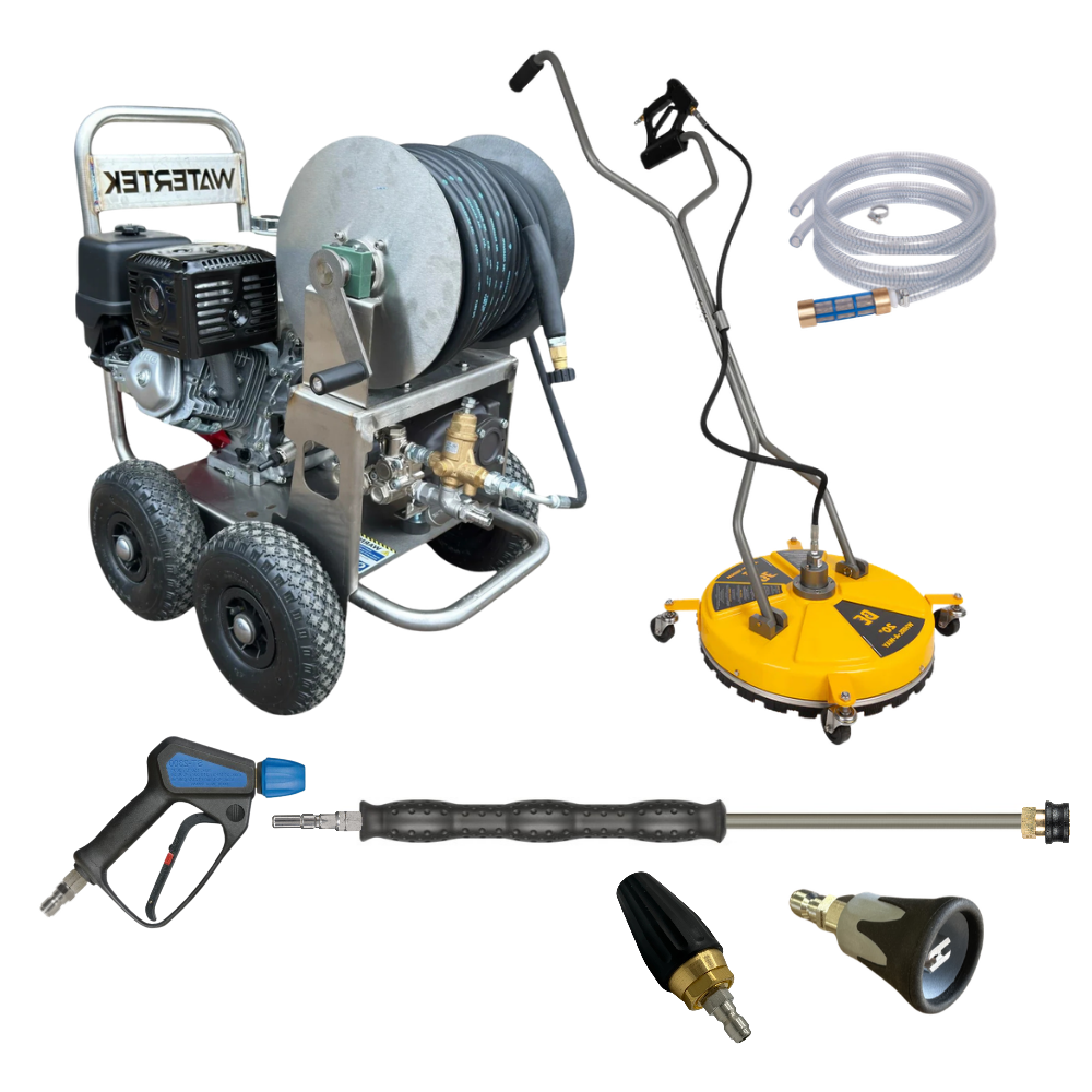 Watertek Honda GX390 40m Reel / Mazzoni Pressure Washer Bundle