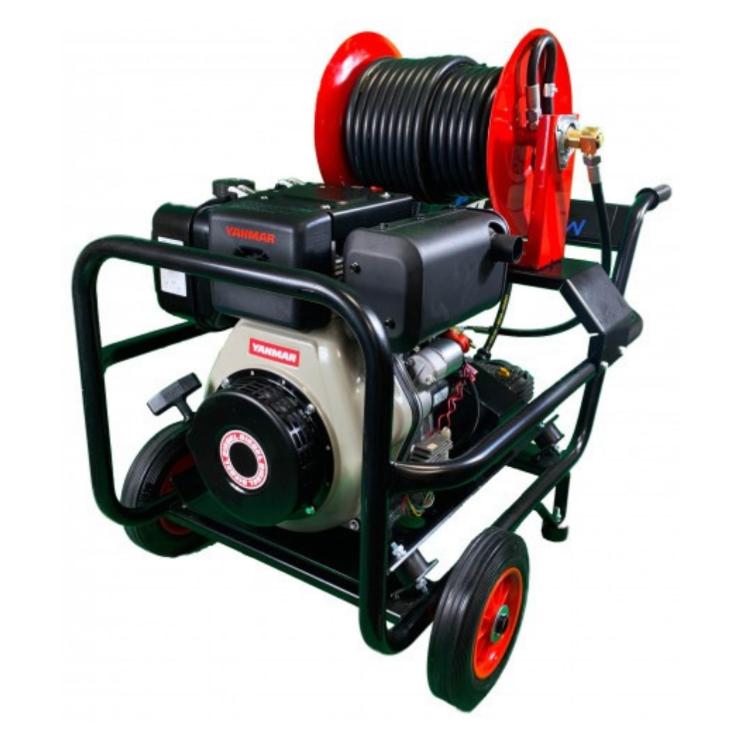 Industrial Pressure Washer Diesel Yanmar L100-V Comet Pump 18 LPM Trolley Frame + 30M Reel